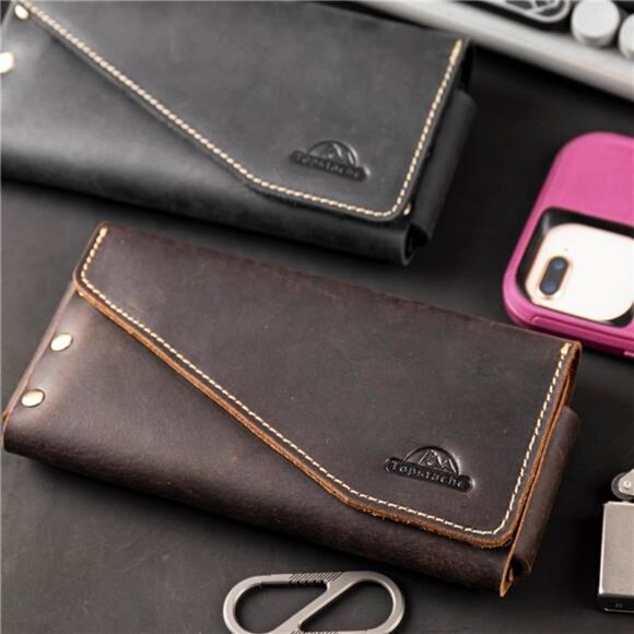 Leather Phone Holster with BeltLoop,Magnetic Closure Cell Phone Pouch CardHolder - Picture 6 of 7